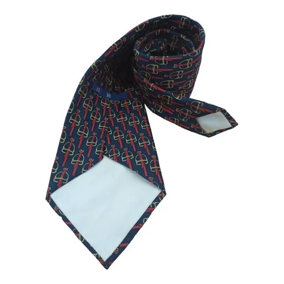 HERMÈS 548 IA VINTAGE Blue Horse Bit Silk Tie FRANCE 55"/ 4.5" EC